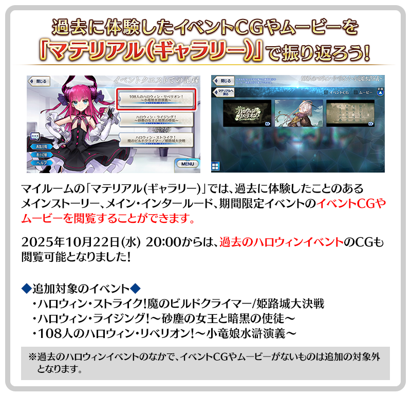 マイルームの「マテリアル(ギャラリー)」について